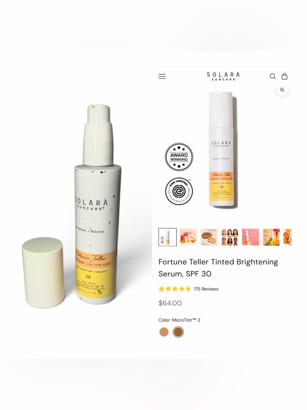 Solara Suncare Fortune Teller Tinted Brightening Serum Microtint 2. New!